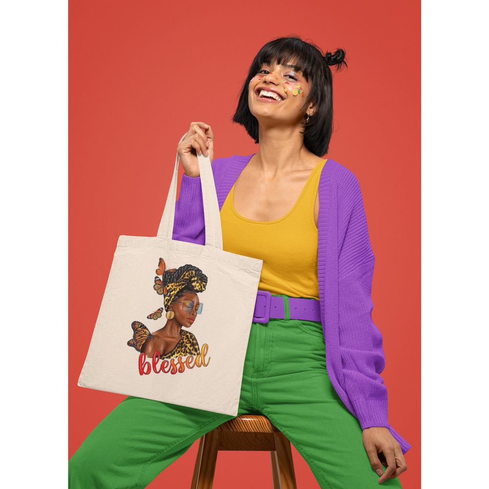 Fashion Graphic Print Blessed Melanin Sunglasses Design Trendy Canvas Tote Bag